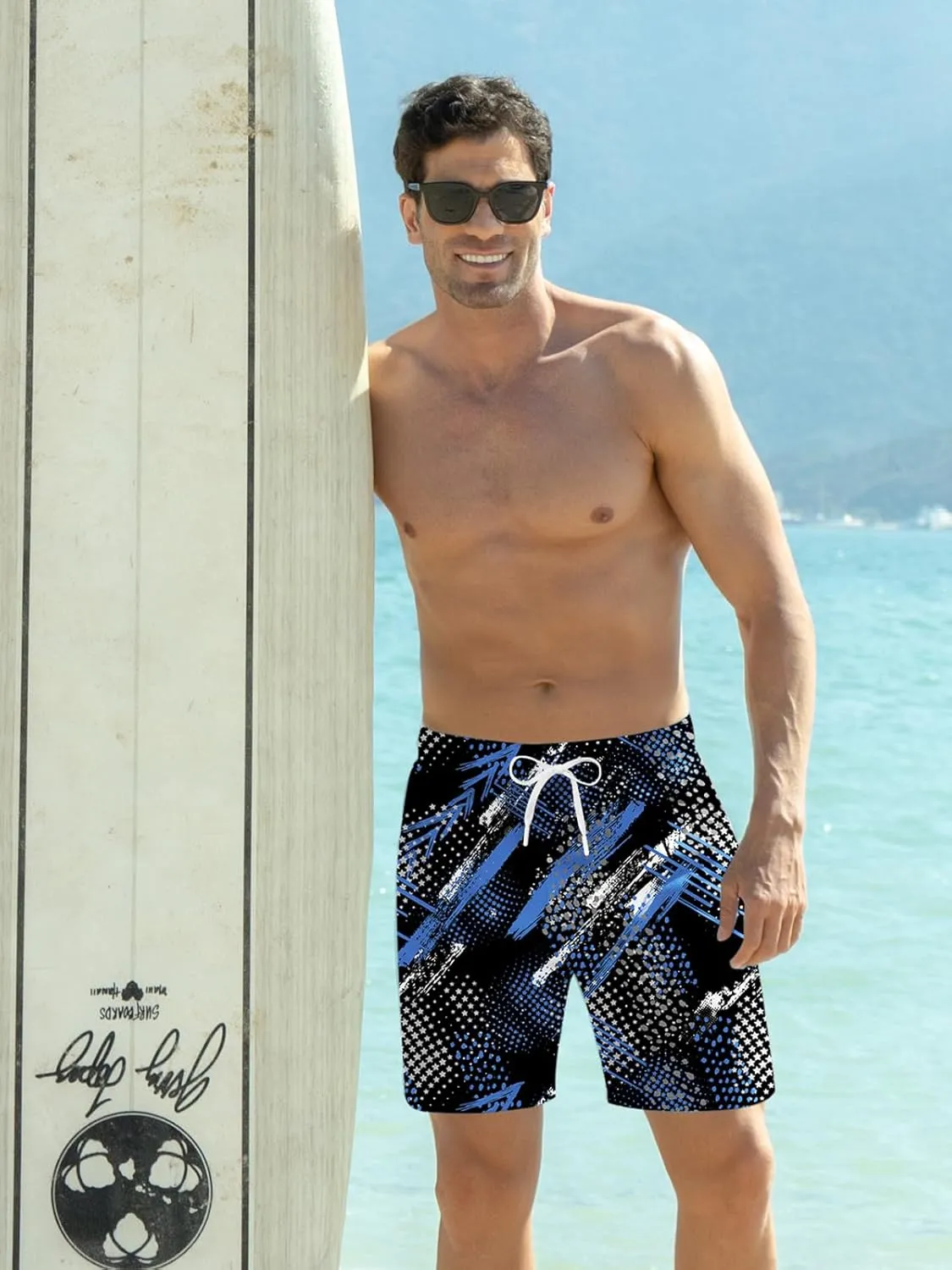 Goodstoworld Men's Funny Swim Trunks with Compression Liner 2 in 1 Quick-Dry 9" Stretch Shorts with Three Pockets