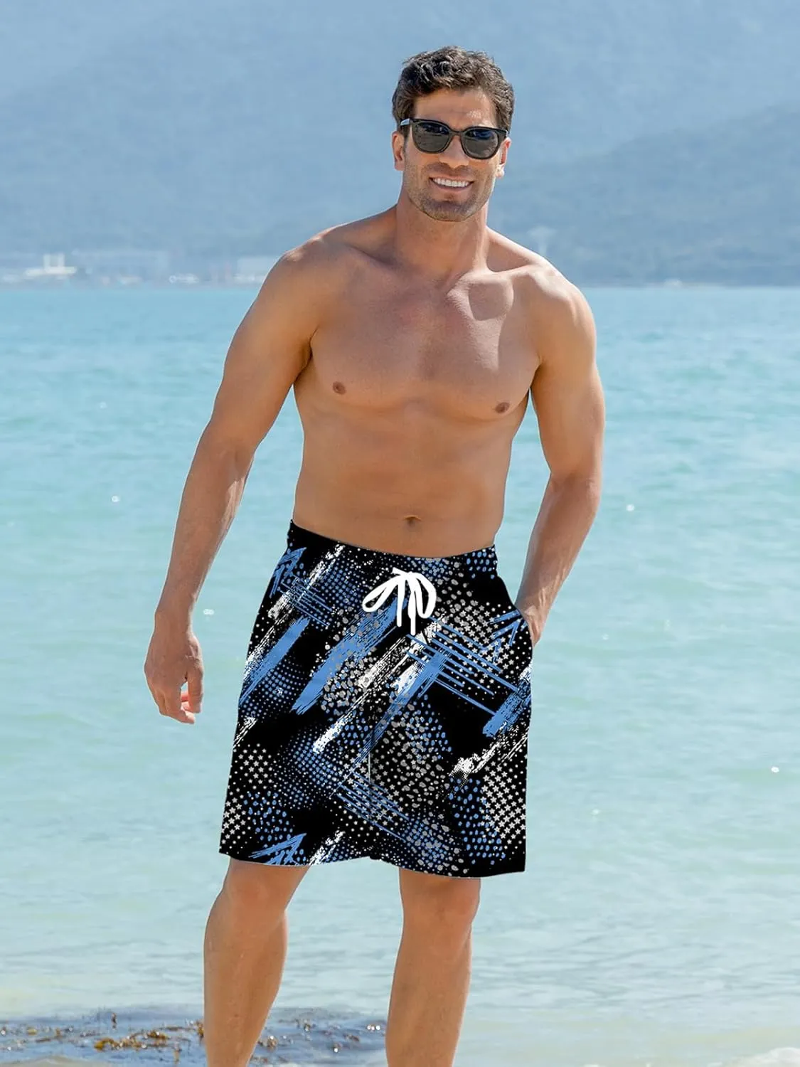 Goodstoworld Men's Funny Swim Trunks with Compression Liner 2 in 1 Quick-Dry 9" Stretch Shorts with Three Pockets