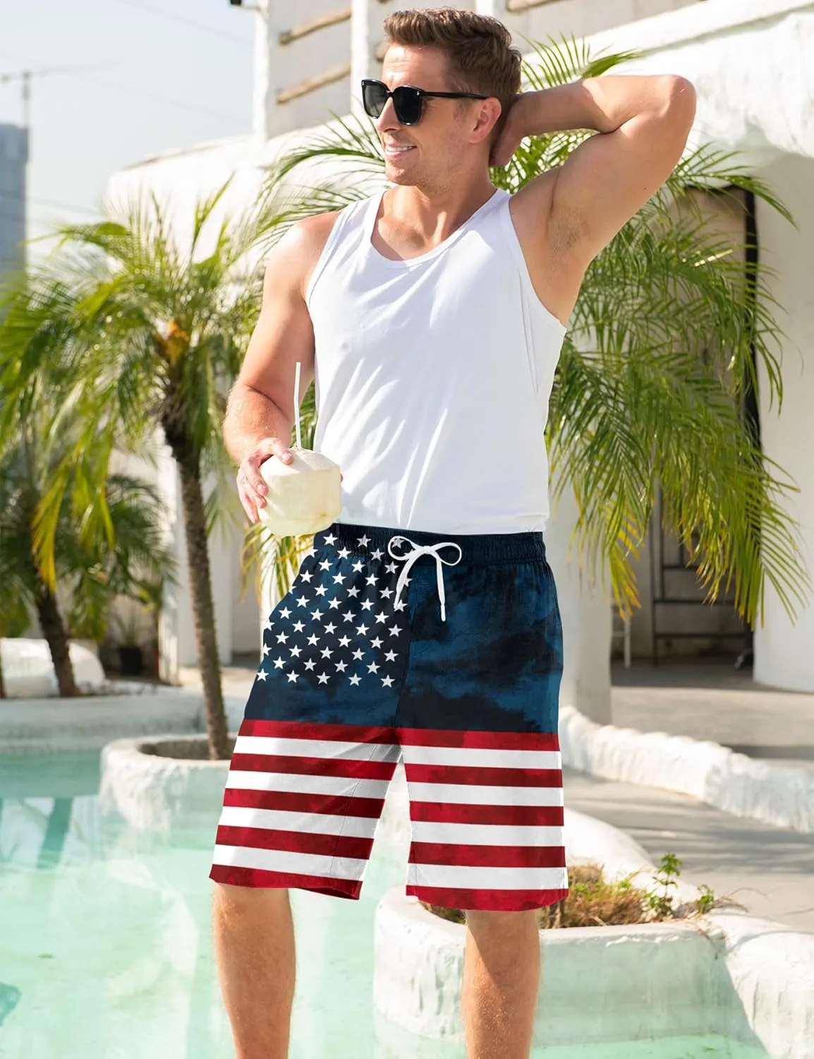 Goodstoworld Men's Funny Swim Trunks with Compression Liner 2 in 1 Quick-Dry 9" Stretch Shorts with Three Pockets