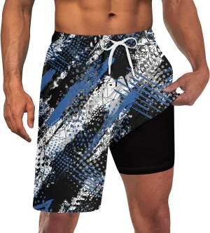 Goodstoworld Men's Funny Swim Trunks with Compression Liner 2 in 1 Quick-Dry 9" Stretch Shorts with Three Pockets