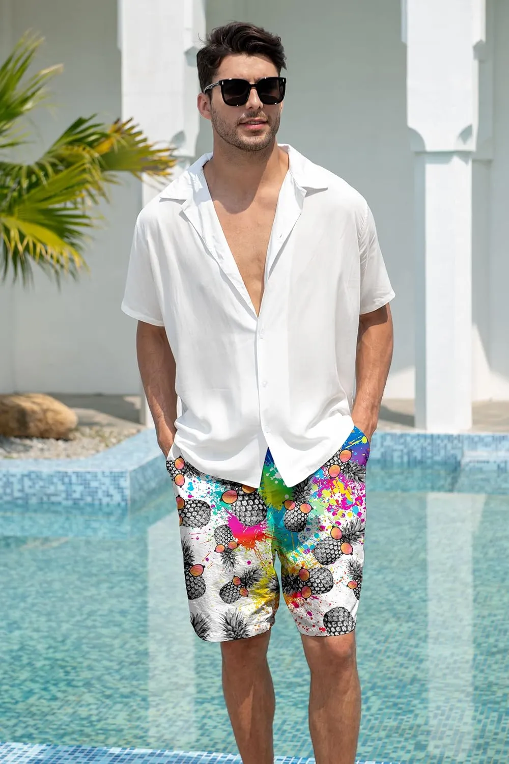 Goodstoworld Men's Novelty Swimtrunks Quick Dry 3D Printed Mesh Lining Beach Board Shorts with Pockets S-4XL