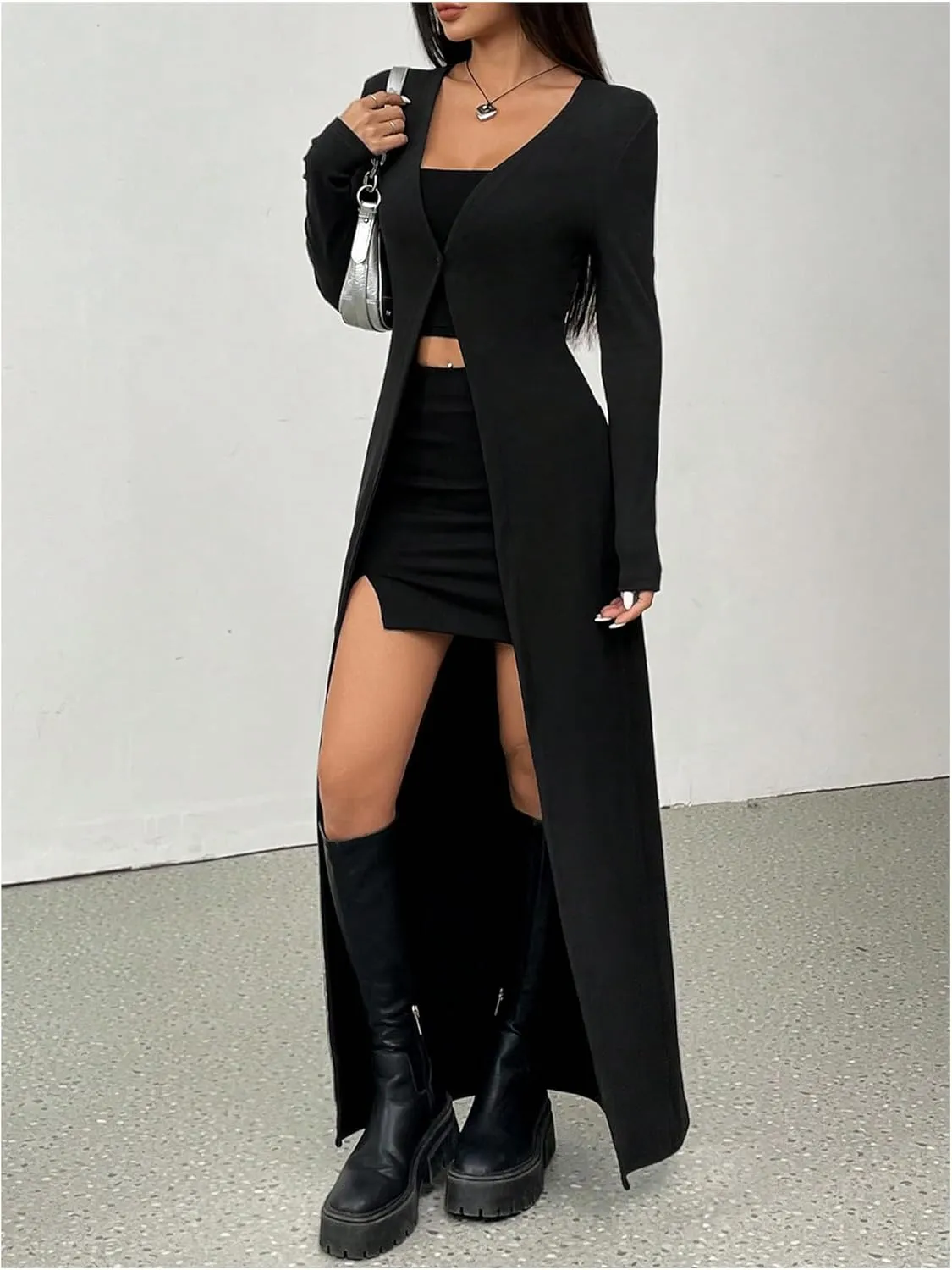 GORGLITTER Women's Y2k Goth Long Fall Cardigan Sweaters V Neck Long Sleeve Knitted Tops