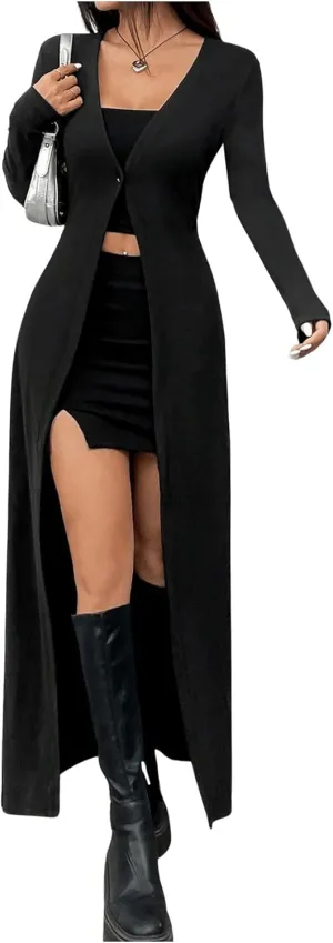 GORGLITTER Women's Y2k Goth Long Fall Cardigan Sweaters V Neck Long Sleeve Knitted Tops