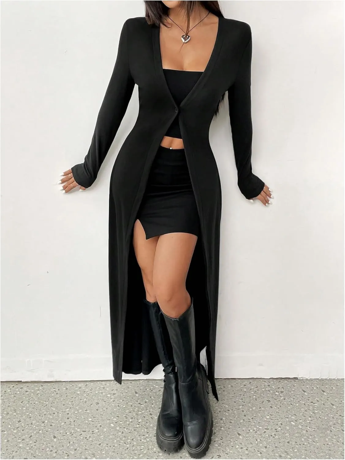 GORGLITTER Women's Y2k Goth Long Fall Cardigan Sweaters V Neck Long Sleeve Knitted Tops