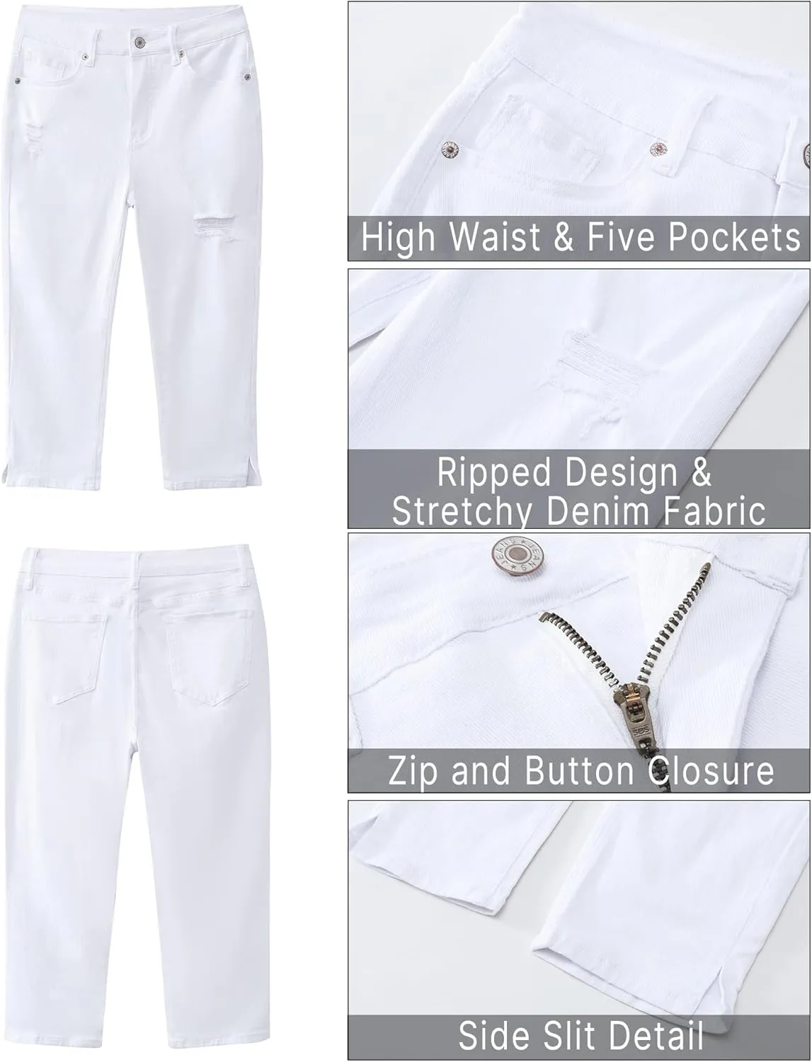 GRAPENT Capris Jeans for Women High Waisted Stretchy Ripped Skinny Denim Capri Pants Distressed Cropped Jeggings Casual