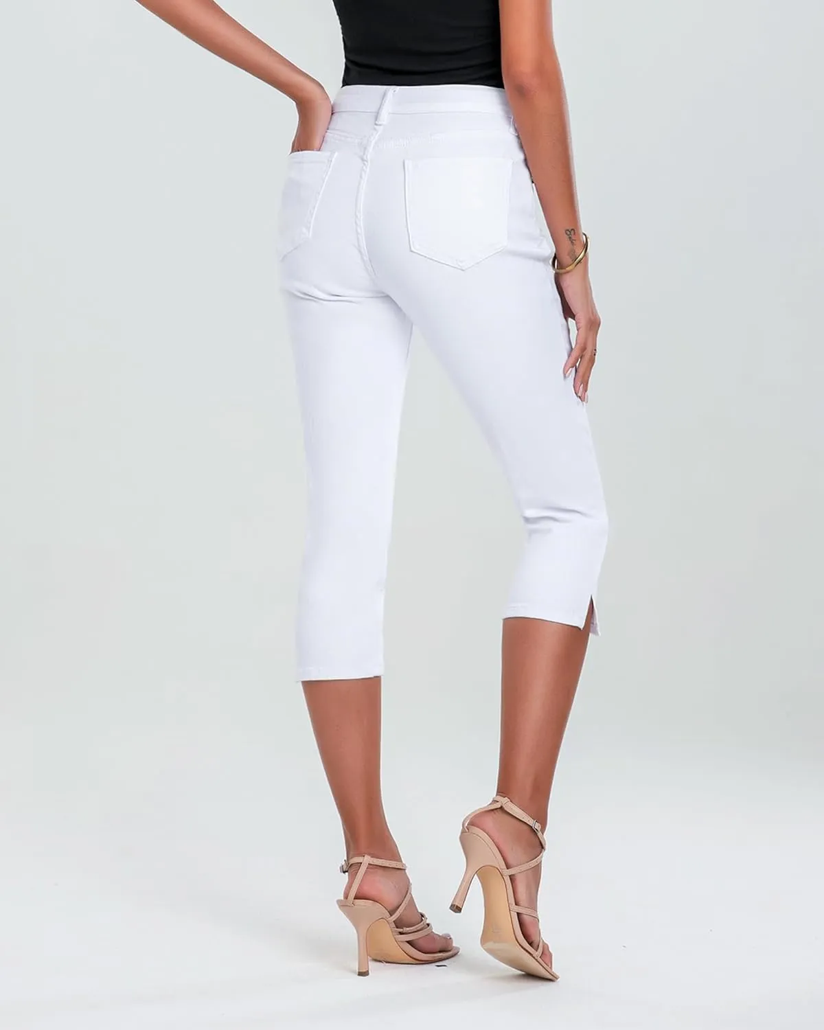 GRAPENT Capris Jeans for Women High Waisted Stretchy Ripped Skinny Denim Capri Pants Distressed Cropped Jeggings Casual