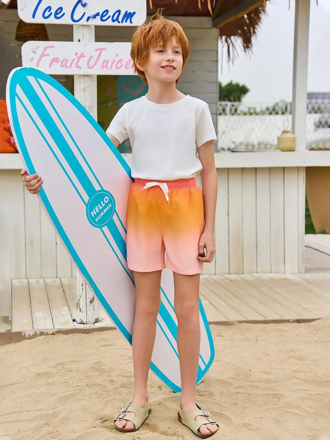 Haloumoning Boys Swim Trunks with Boxer Brief Liner Kids Gradient Quick Dry Swimming Shorts 5-14 Years