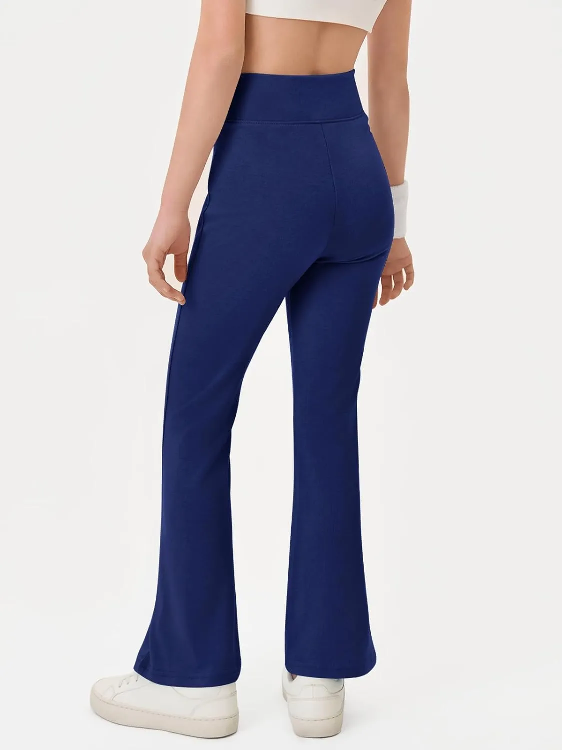 Haloumoning Girls Crossover High Waisted Flare Pants Kids Bootcut Leggings Full Length Bell Bottoms 5-14 Years
