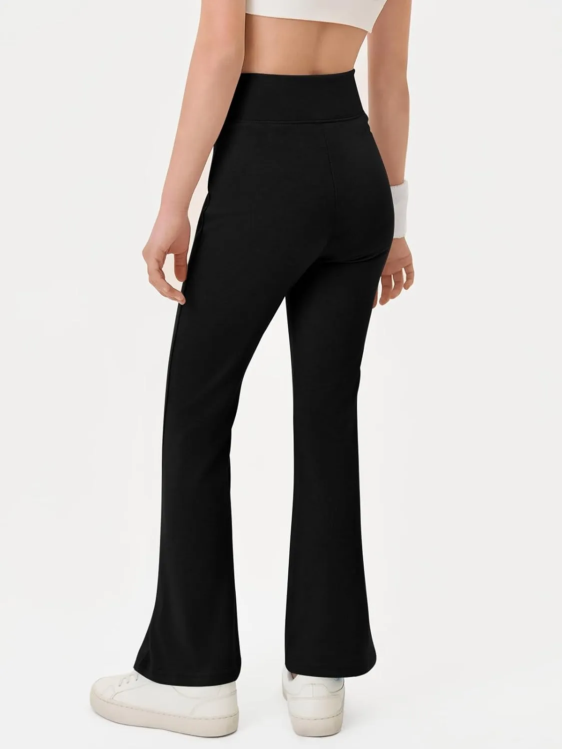 Haloumoning Girls Crossover High Waisted Flare Pants Kids Bootcut Leggings Full Length Bell Bottoms 5-14 Years