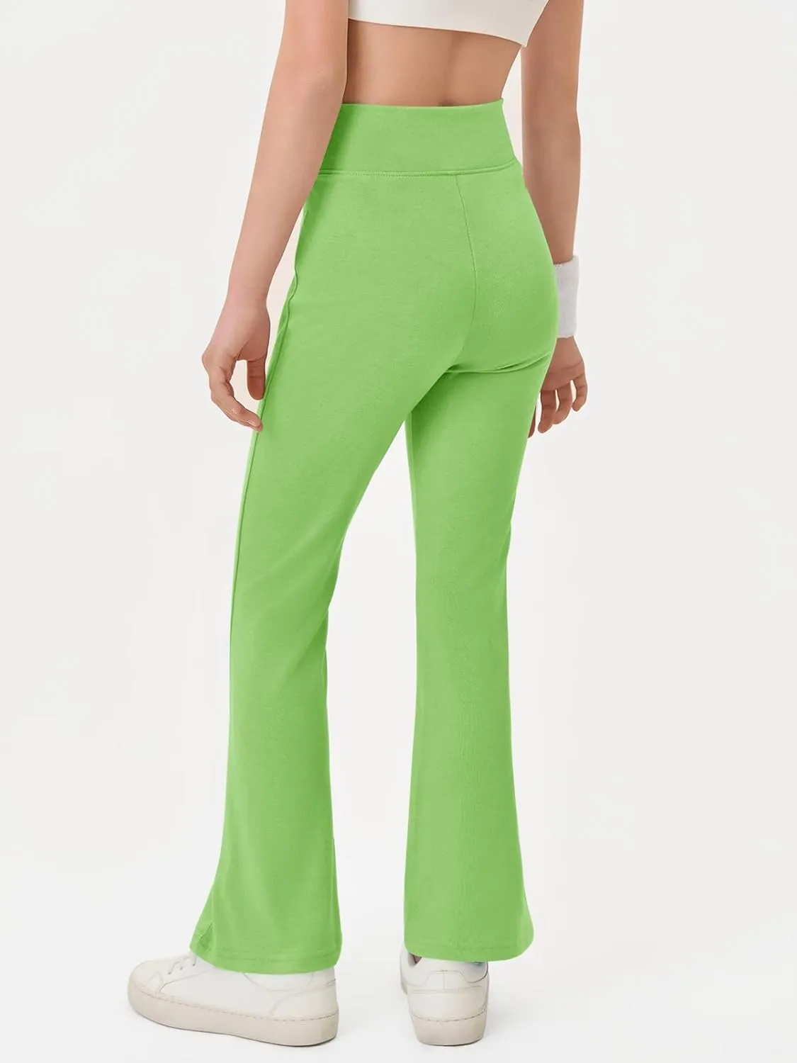 Haloumoning Girls Crossover High Waisted Flare Pants Kids Bootcut Leggings Full Length Bell Bottoms 5-14 Years