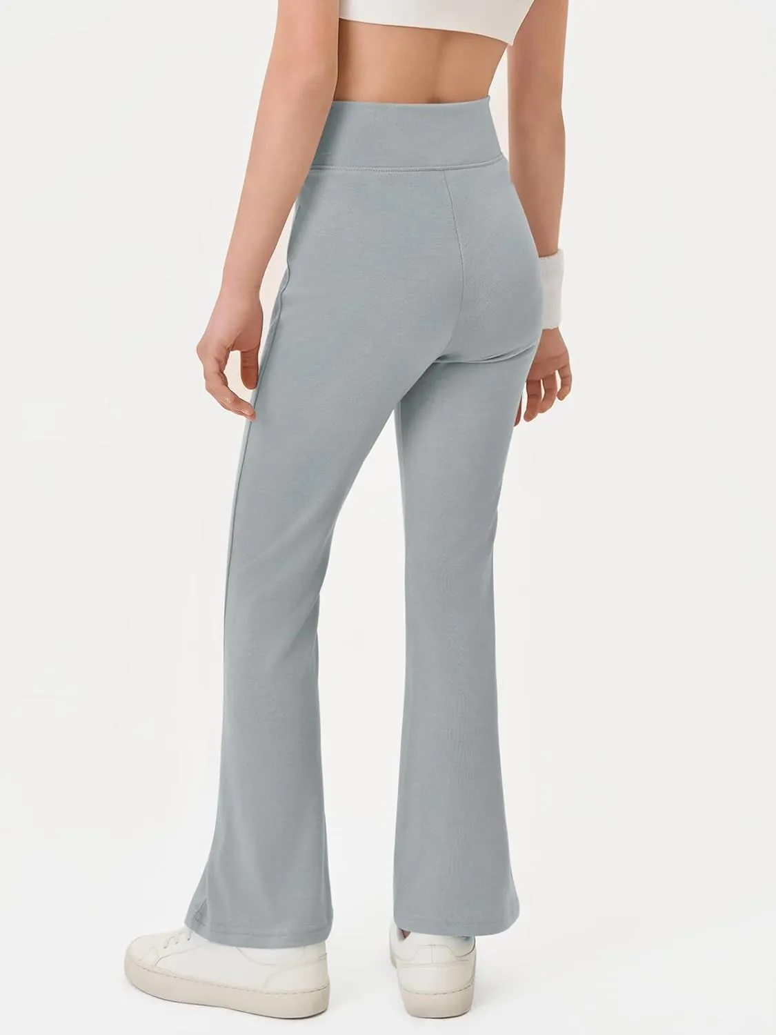 Haloumoning Girls Crossover High Waisted Flare Pants Kids Bootcut Leggings Full Length Bell Bottoms 5-14 Years