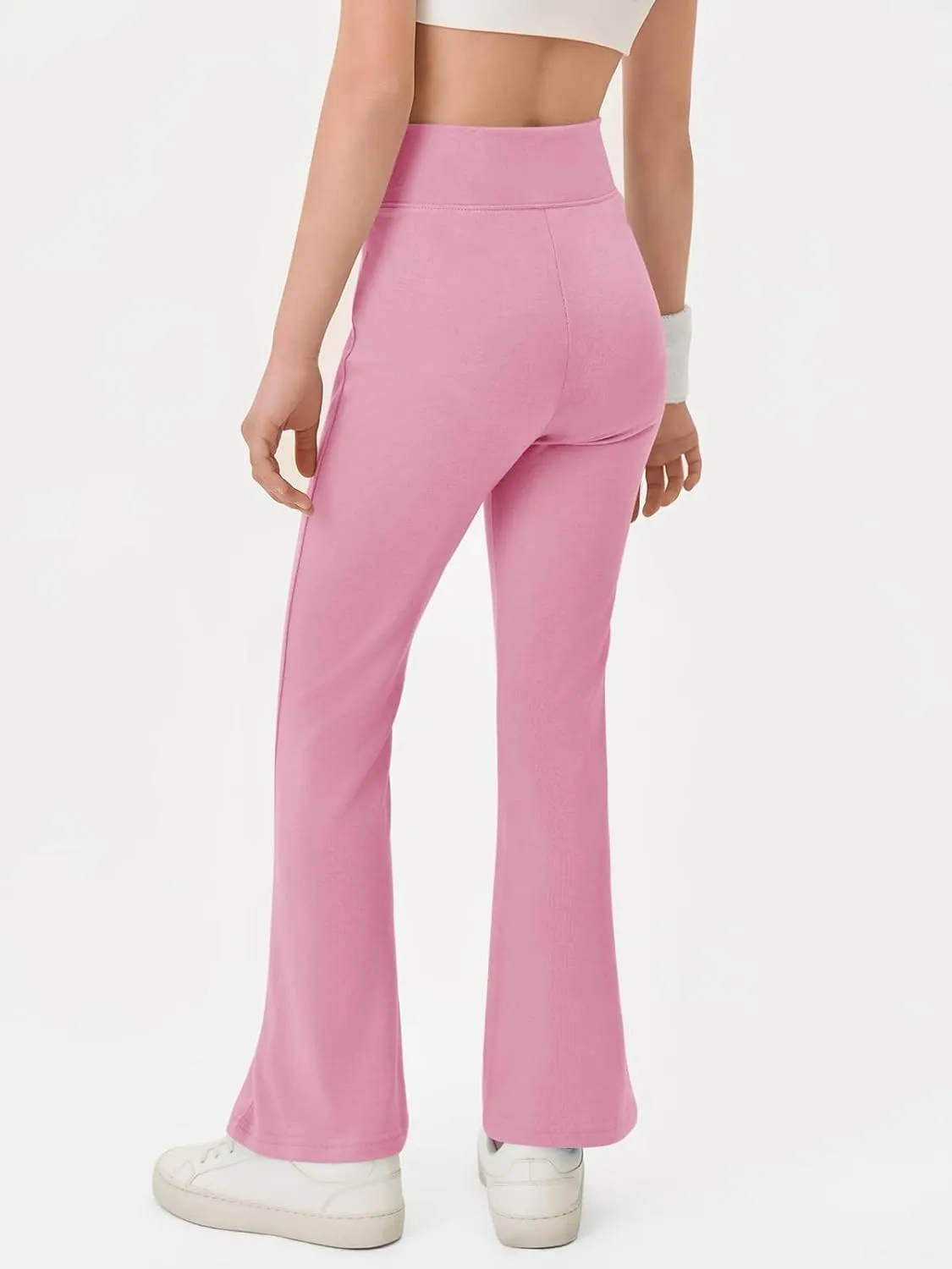 Haloumoning Girls Crossover High Waisted Flare Pants Kids Bootcut Leggings Full Length Bell Bottoms 5-14 Years