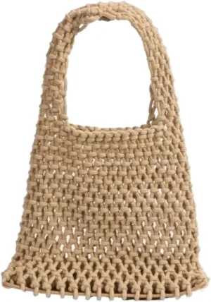Handmade Macrame Bucket Bag for Women | Summer Crochet Phone Purse | Hollow Out Cotton Rope Handbag for Girls