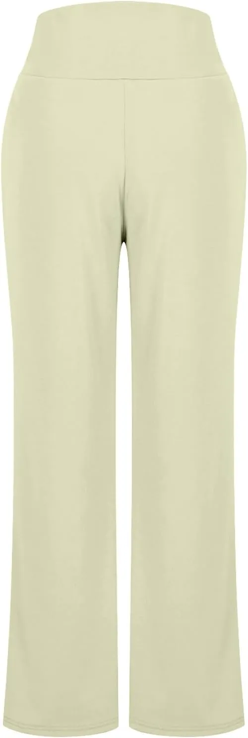 High Waist Tummy Control Pants for Women Loose Wide Leg Trousers with Pocket Comfy Workout Yoga Leggings