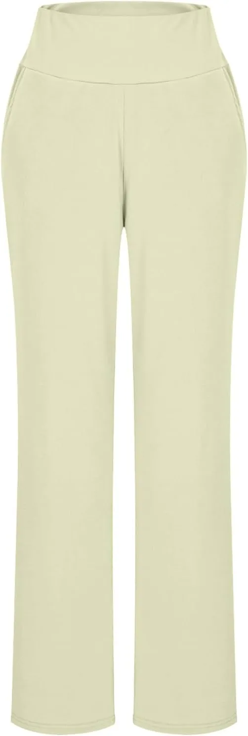 High Waist Tummy Control Pants for Women Loose Wide Leg Trousers with Pocket Comfy Workout Yoga Leggings