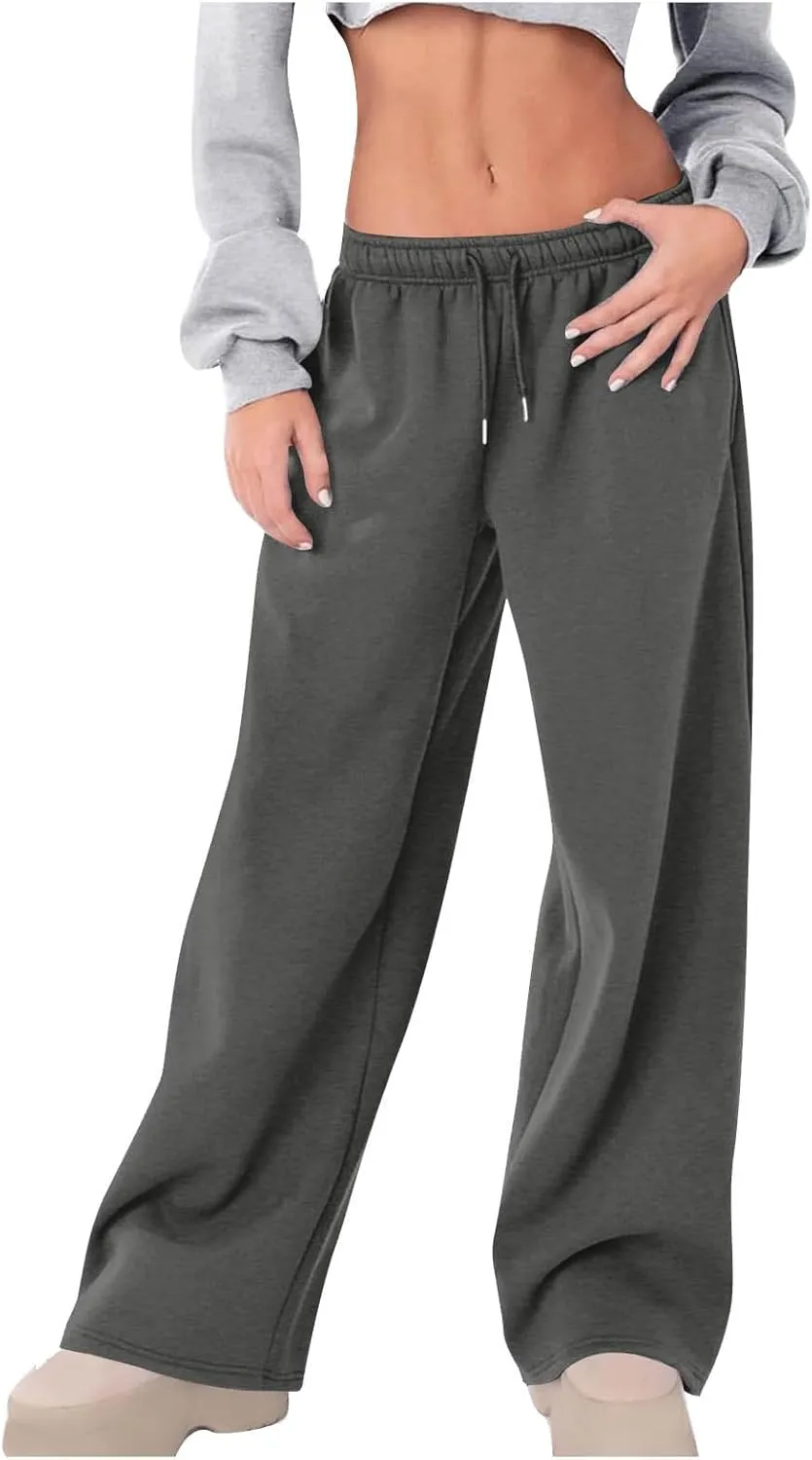 High Waist Wide Leg Sweatpants Women with Pockets Casual Athletic Pants Tall Length Gym Running Trousers