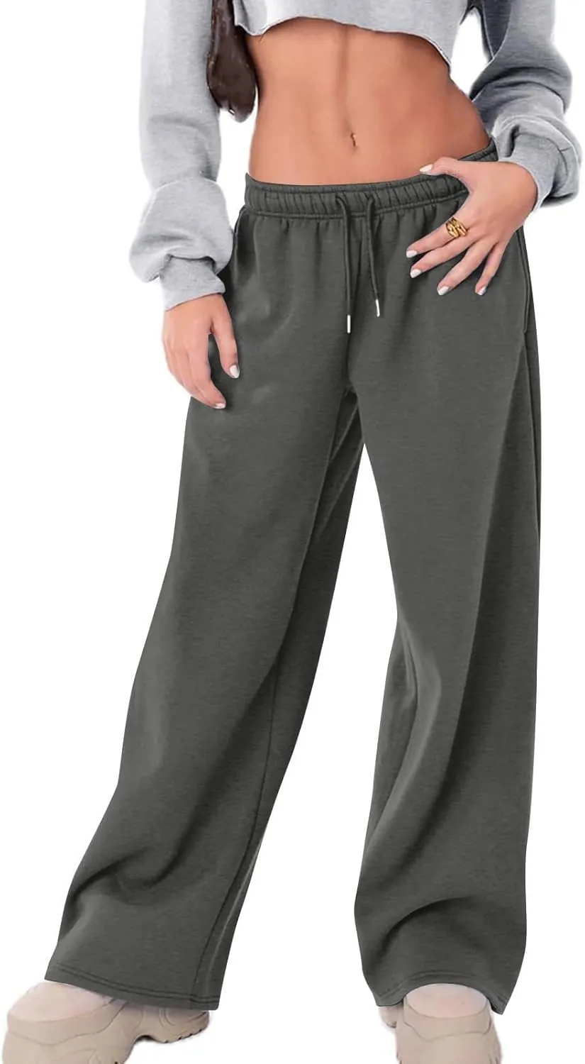 High Waist Wide Leg Sweatpants Women with Pockets Casual Athletic Pants Tall Length Gym Running Trousers