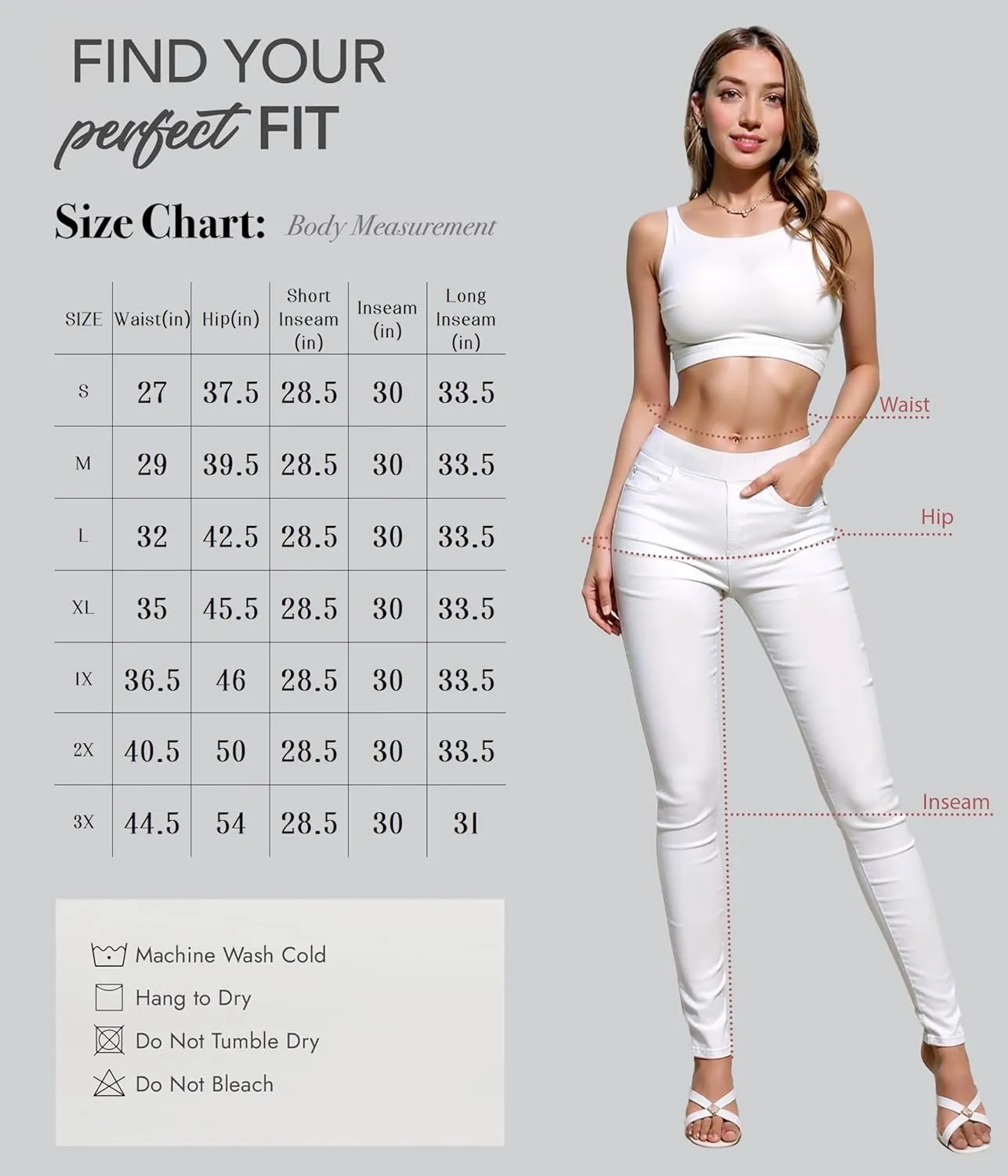 Hybrid & Company Women's Pull On Stretchy Mid Rise Skinny Fit Pants Regular or Distressed Jeans with Long Short Inseam