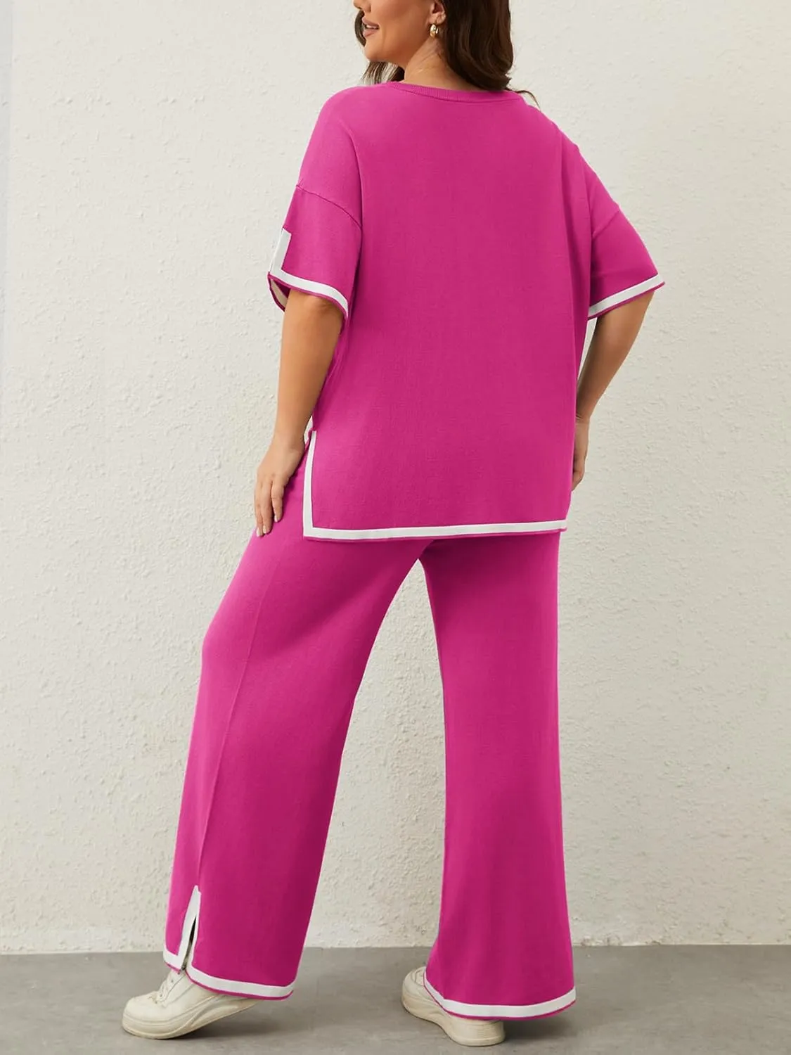 Imily Bela Womens Plus Size Lounge Sets 2 Piece Outfits Short Sleeve Pullover Tops Wide Leg Pants Summer Travel Outfits