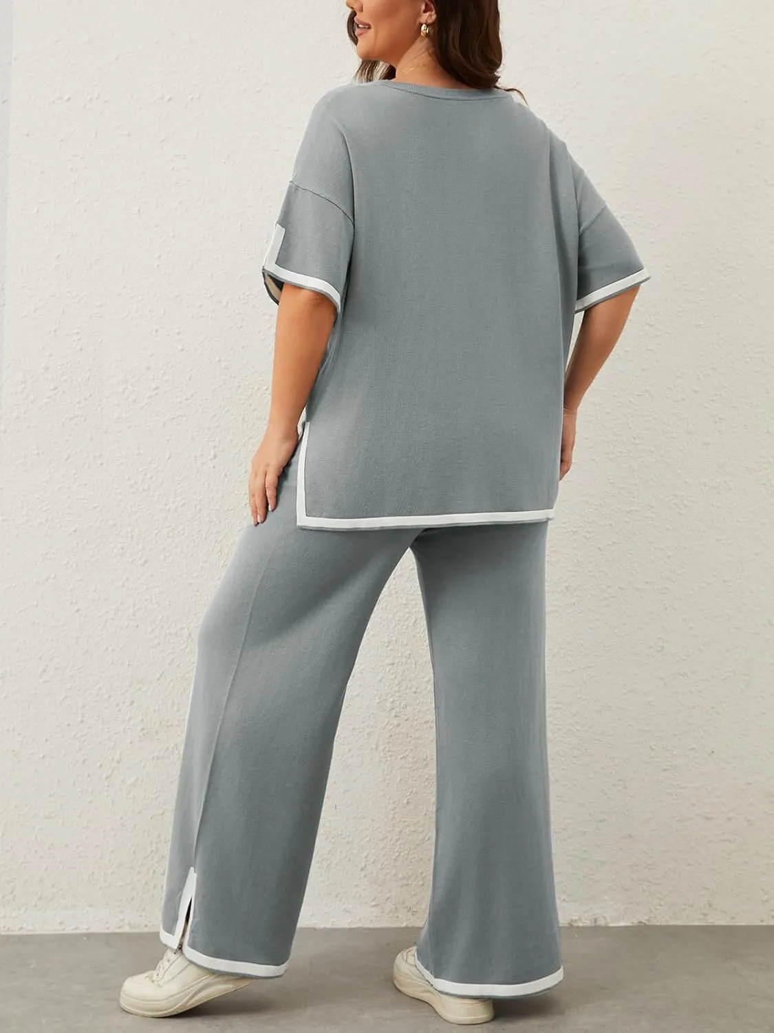 Imily Bela Womens Plus Size Lounge Sets 2 Piece Outfits Short Sleeve Pullover Tops Wide Leg Pants Summer Travel Outfits