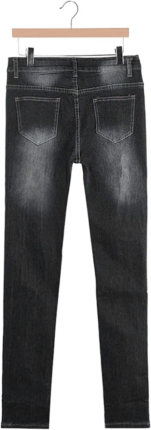 JEKE-DG Women's Ripped Hole High Waist Denim Skinny Destroyed Ankle Jeans Butt Lifting Stretch Distressed Trousers