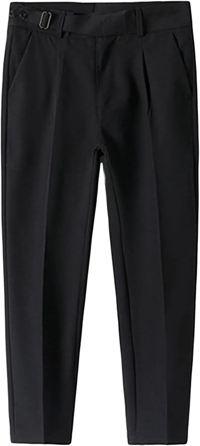 JEShifangjiusu Men's Slim Fit Stretch Dress Pants Skinny Fit Flat Front Suit Pants Plaid Business Chino Pants with Pockets (31,Black), Black, 31