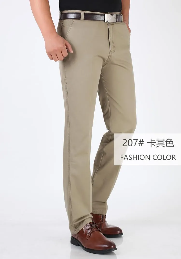 JinXuanYa Men's Slim-Fit Casual Chino Pant Spring Thick Double Pleated Loose Cotton High Waist