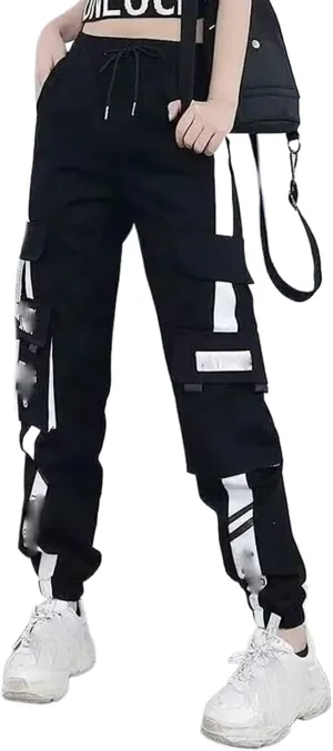 JYHBHMZG Women's High Waist Cargo Pants Sports Loose Pants Harajuku Patchwork Pants Elastics Trousers Streetwear