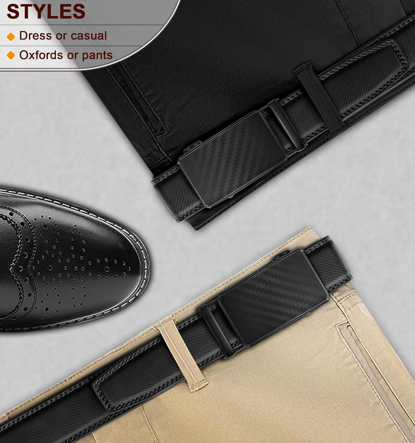 KEMISANT Men Belt Ratchet Click Belt Genuine Leather Adjustable For Men Golf Dress Casual Jeans 1 3/8-Cut For Fit