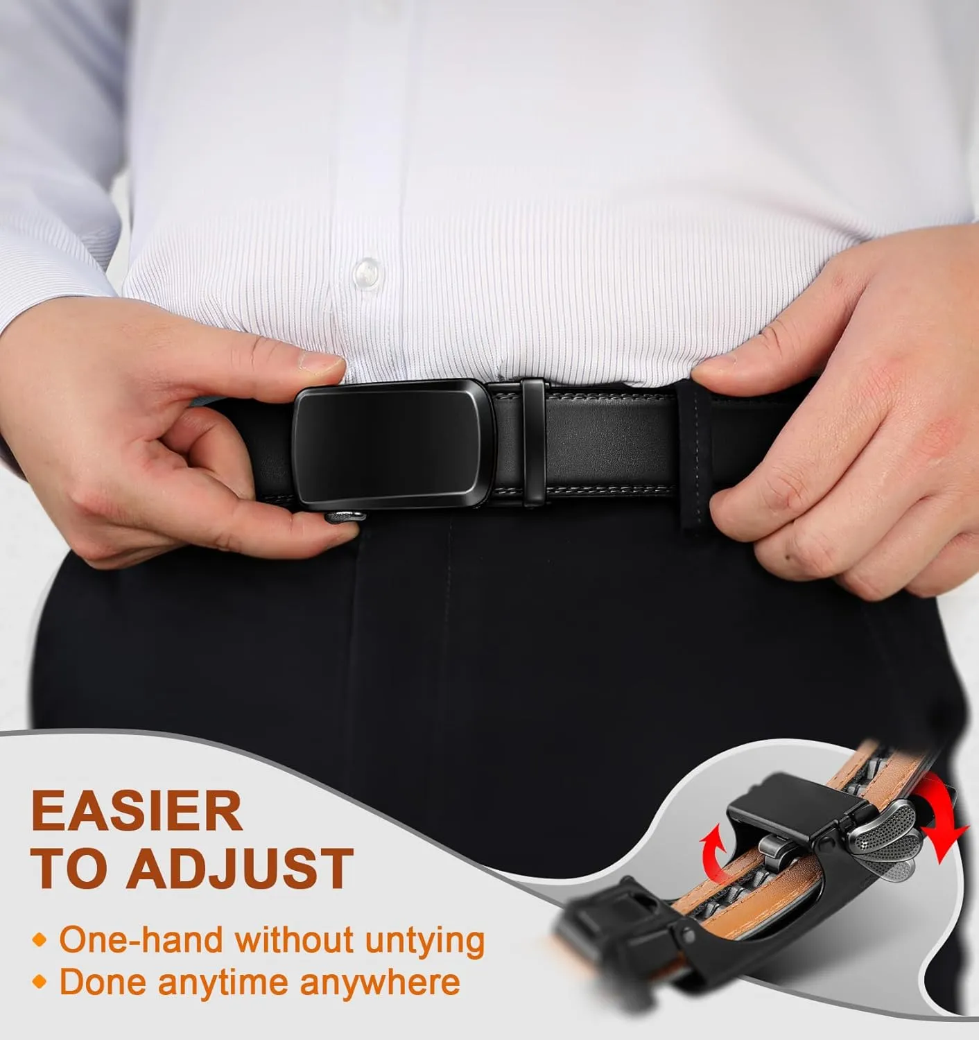 KEMISANT Men Belt Ratchet Click Belt Genuine Leather Adjustable For Men Golf Dress Casual Jeans 1 3/8-Cut For Fit