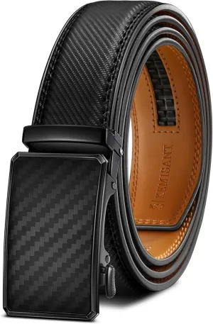 KEMISANT Men Belt Ratchet Click Belt Genuine Leather Adjustable For Men Golf Dress Casual Jeans 1 3/8-Cut For Fit