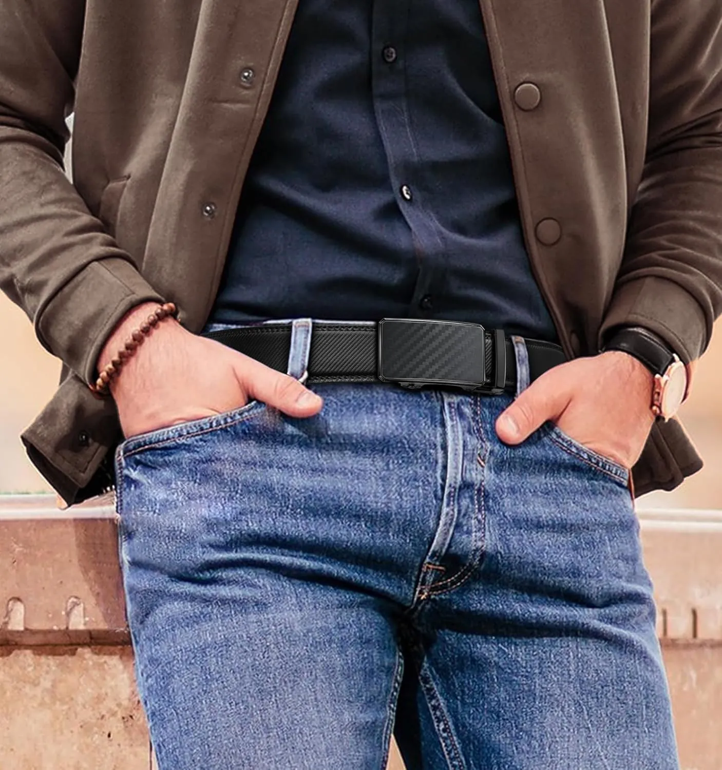 KEMISANT Men Belt Ratchet Click Belt Genuine Leather Adjustable For Men Golf Dress Casual Jeans 1 3/8-Cut For Fit