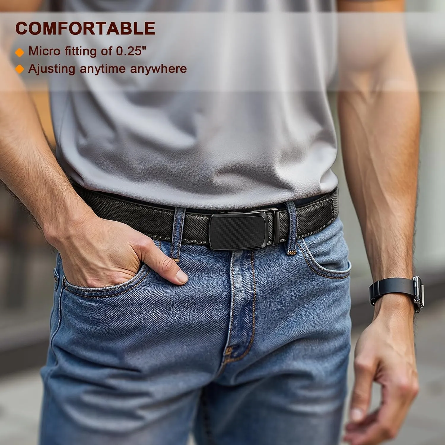 KEMISANT Men Belt Ratchet Click Belt Genuine Leather Adjustable For Men Golf Dress Casual Jeans 1 3/8-Cut For Fit