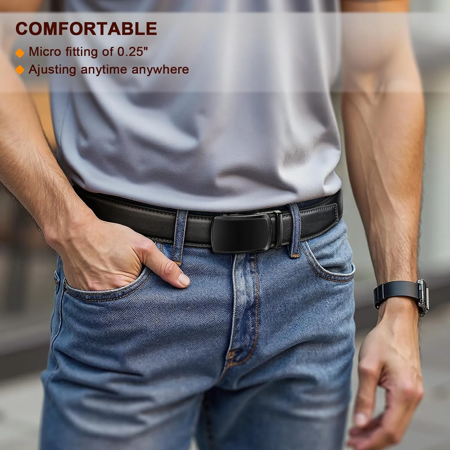 KEMISANT Men Belt Ratchet Click Belt Genuine Leather Adjustable For Men Golf Dress Casual Jeans 1 3/8-Cut For Fit