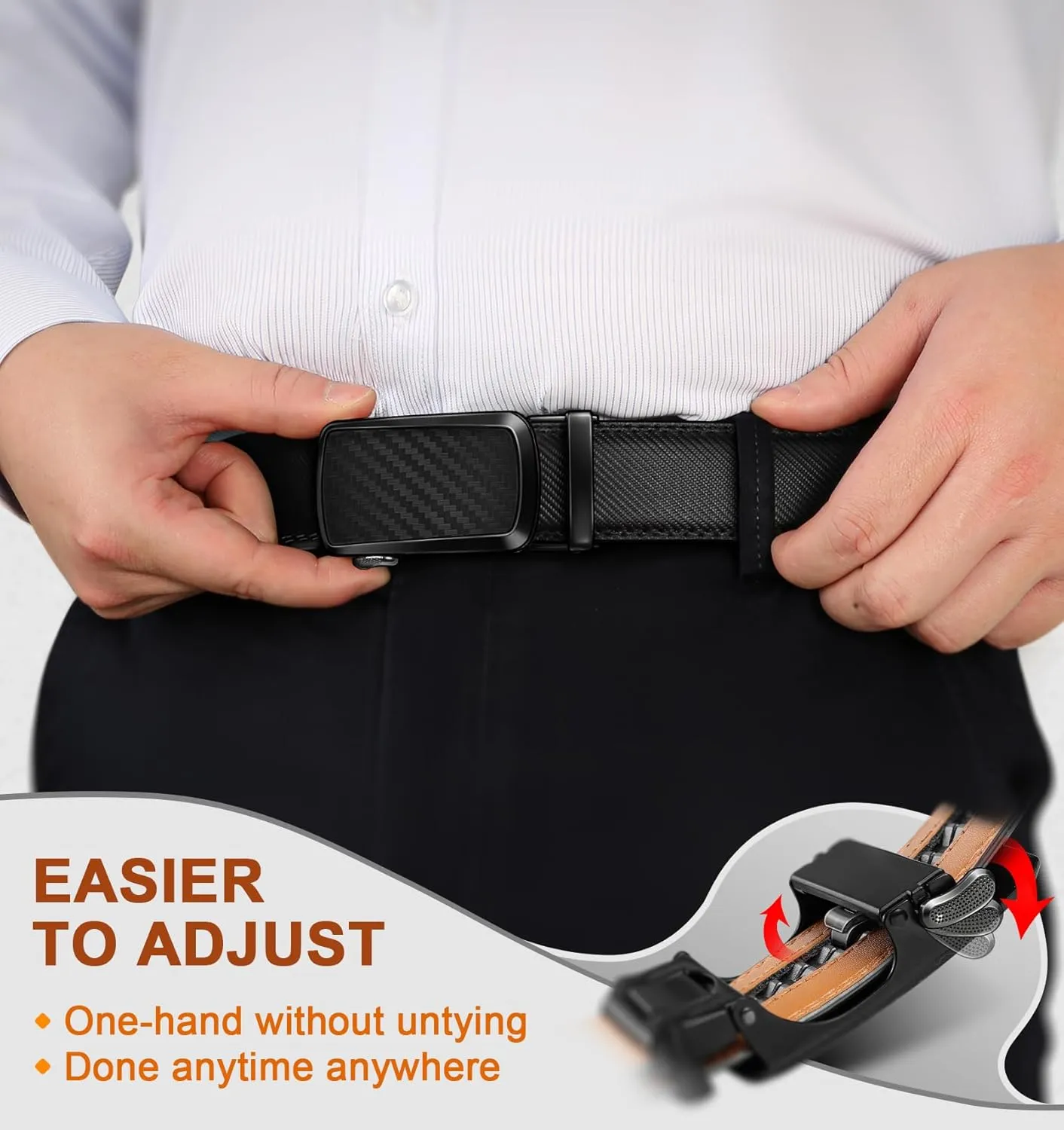 KEMISANT Men Belt Ratchet Click Belt Genuine Leather Adjustable For Men Golf Dress Casual Jeans 1 3/8-Cut For Fit
