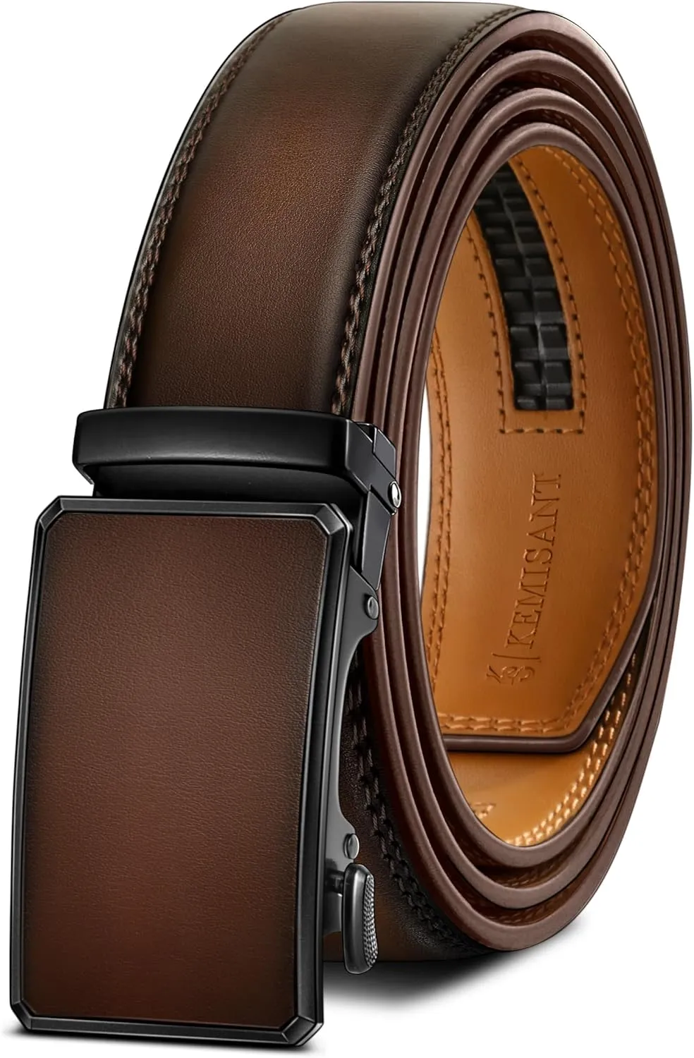 KEMISANT Men Belt Ratchet Click Belt Genuine Leather Adjustable For Men Golf Dress Casual Jeans 1 3/8-Cut For Fit