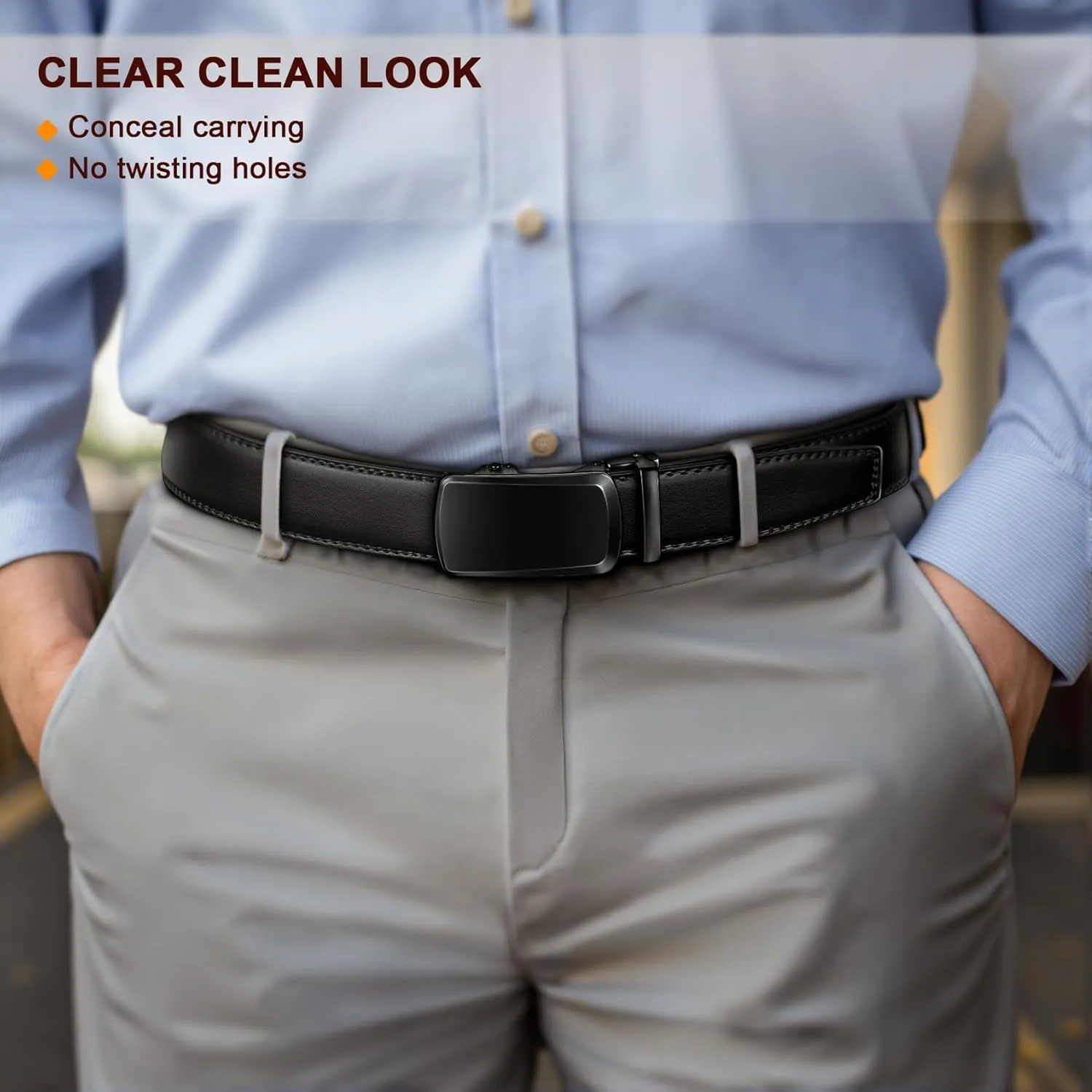 KEMISANT Men Belt Ratchet Click Belt Genuine Leather Adjustable For Men Golf Dress Casual Jeans 1 3/8-Cut For Fit