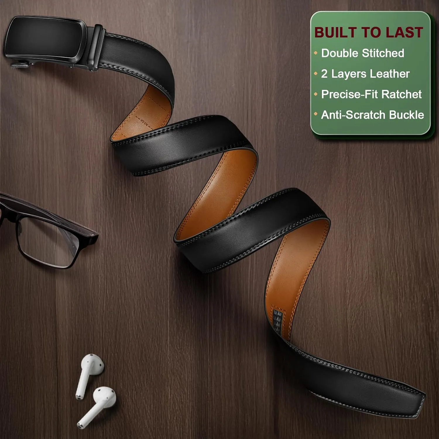 KEMISANT Men Belt Ratchet Click Belt Genuine Leather Adjustable For Men Golf Dress Casual Jeans 1 3/8-Cut For Fit