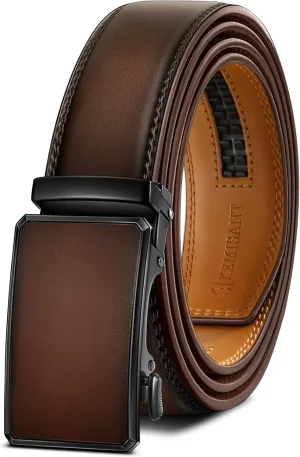 KEMISANT Men Belt Ratchet Click Belt Genuine Leather Adjustable For Men Golf Dress Casual Jeans 1 3/8-Cut For Fit