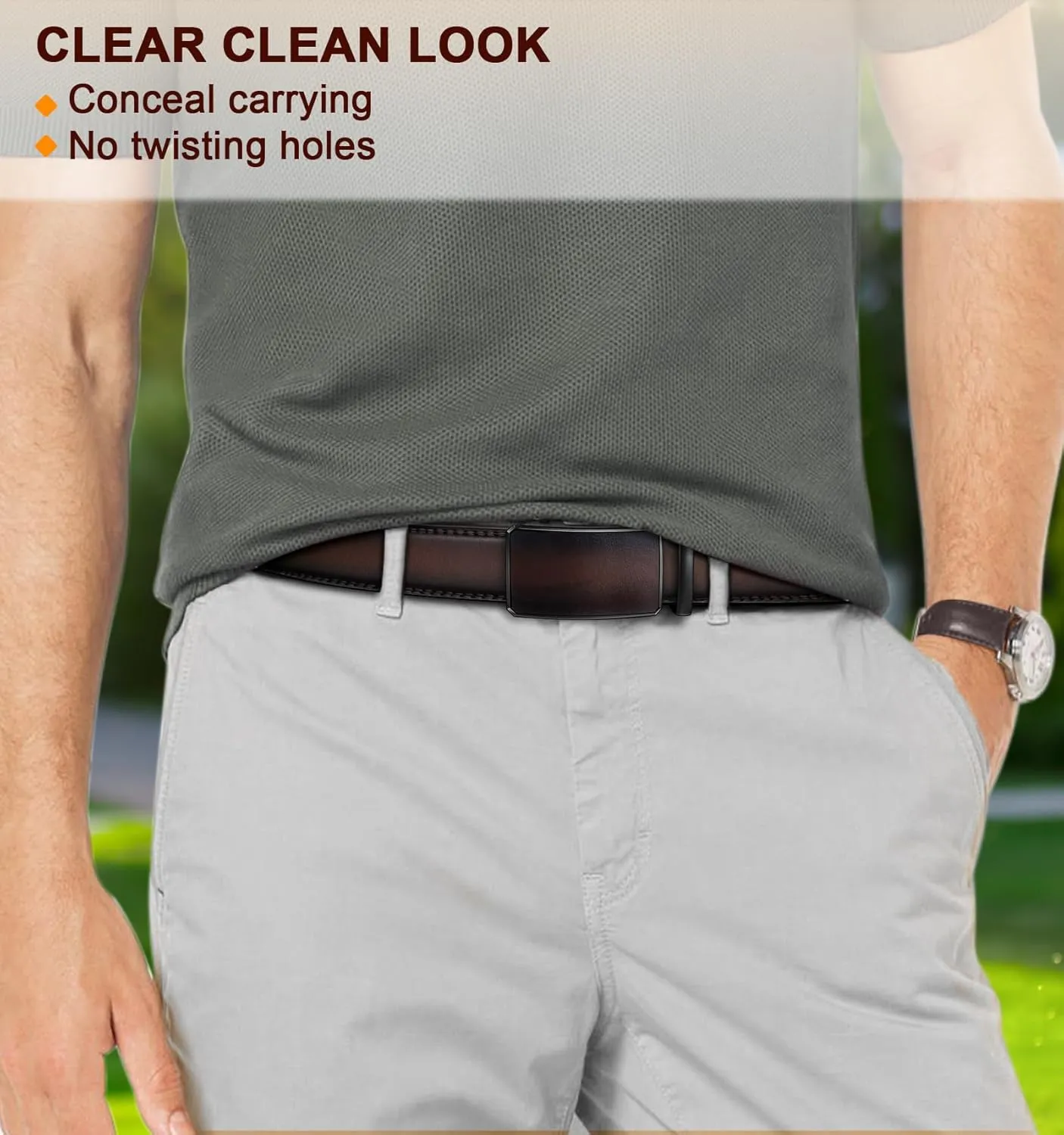 KEMISANT Men Belt Ratchet Click Belt Genuine Leather Adjustable For Men Golf Dress Casual Jeans 1 3/8-Cut For Fit