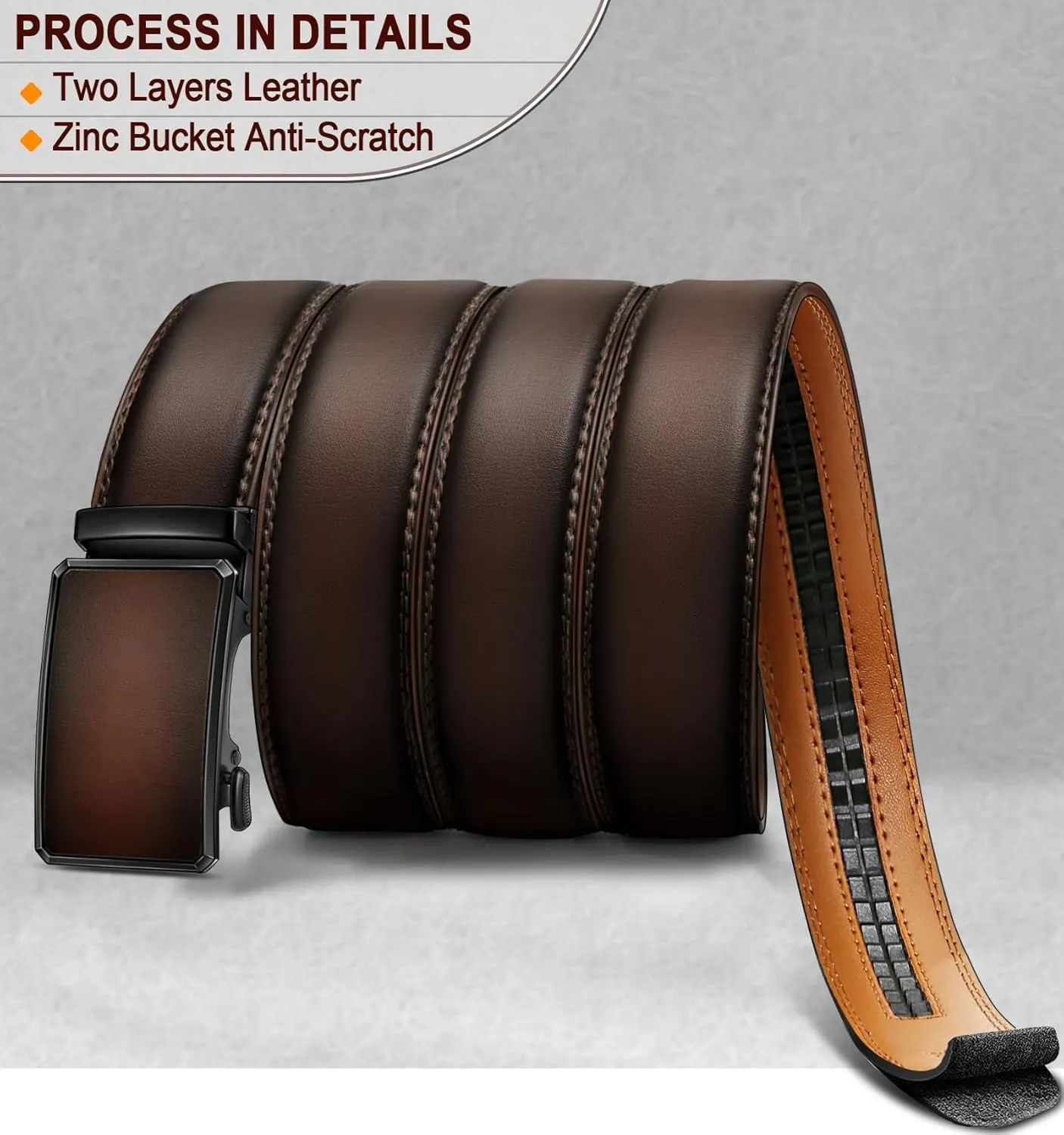 KEMISANT Men Belt Ratchet Click Belt Genuine Leather Adjustable For Men Golf Dress Casual Jeans 1 3/8-Cut For Fit