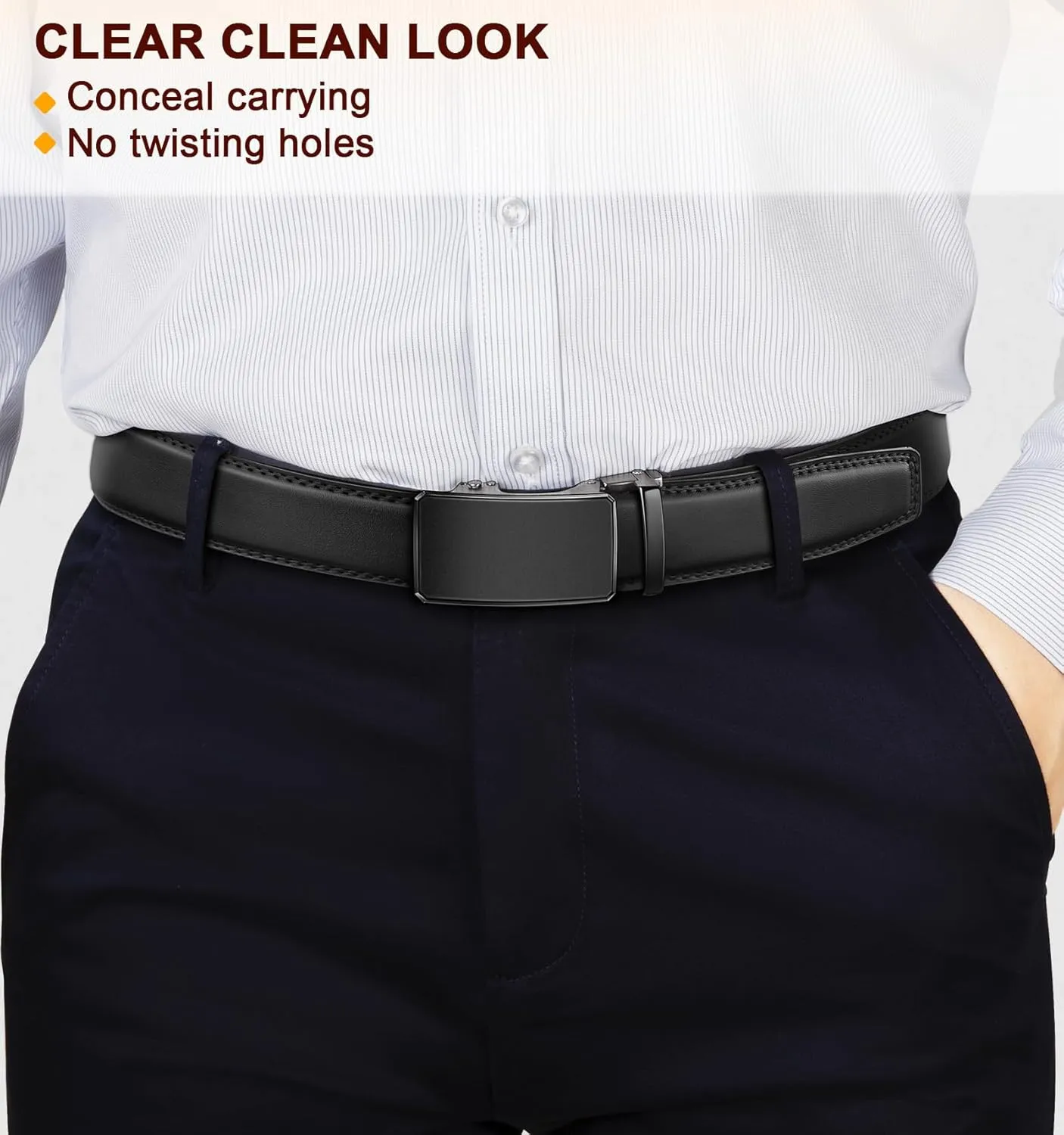 KEMISANT Men Belt Ratchet Click Belt Genuine Leather Adjustable For Men Golf Dress Casual Jeans 1 3/8-Cut For Fit