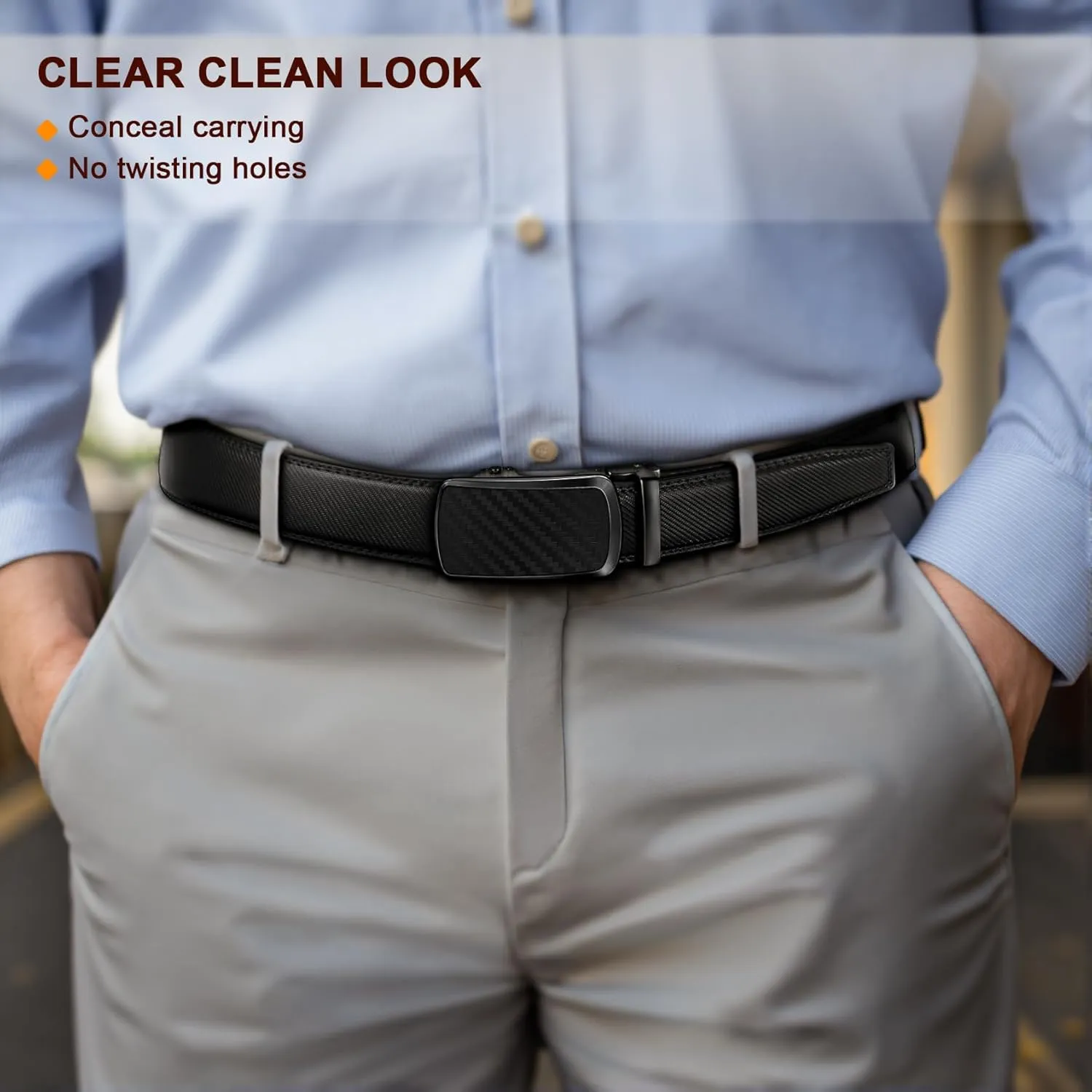 KEMISANT Men Belt Ratchet Click Belt Genuine Leather Adjustable For Men Golf Dress Casual Jeans 1 3/8-Cut For Fit