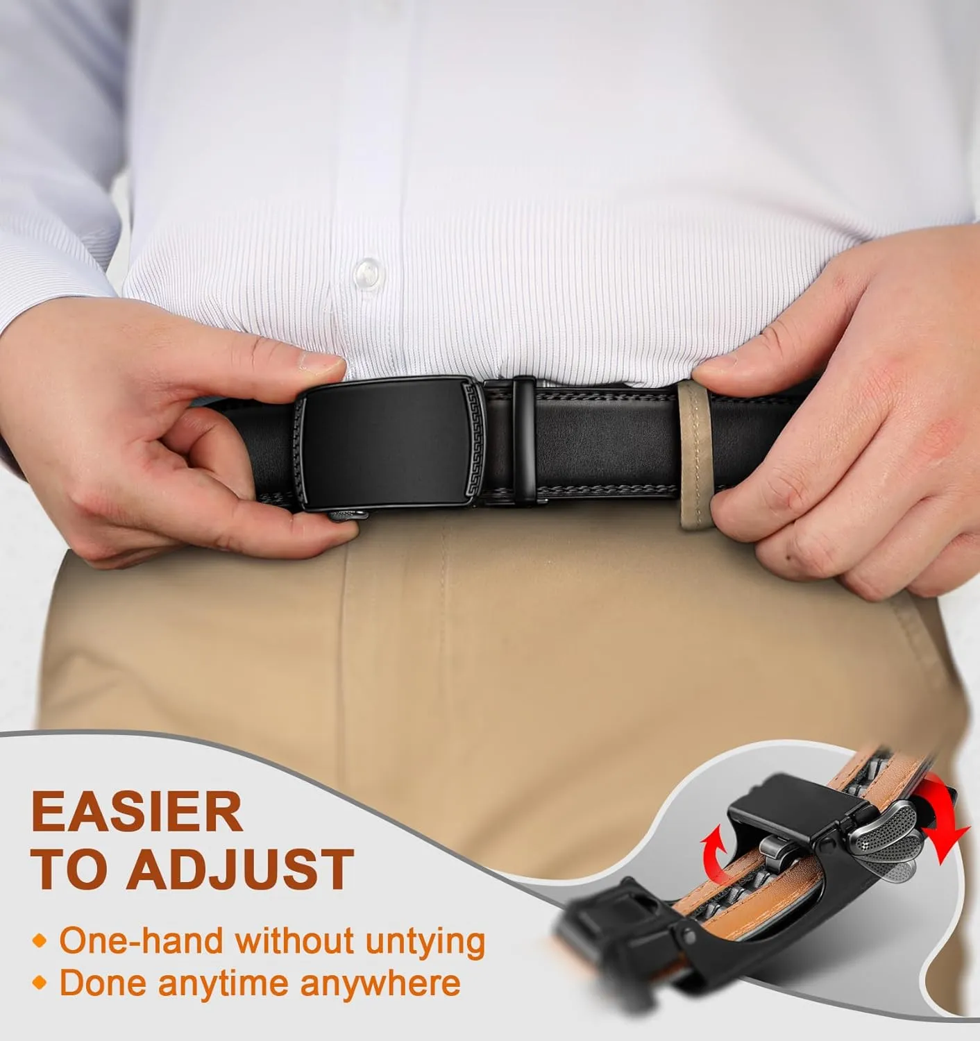 KEMISANT Men Belt Ratchet Click Belt Genuine Leather Adjustable For Men Golf Dress Casual Jeans 1 3/8-Cut For Fit