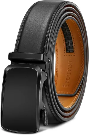 KEMISANT Men Belt Ratchet Click Belt Genuine Leather Adjustable For Men Golf Dress Casual Jeans 1 3/8-Cut For Fit