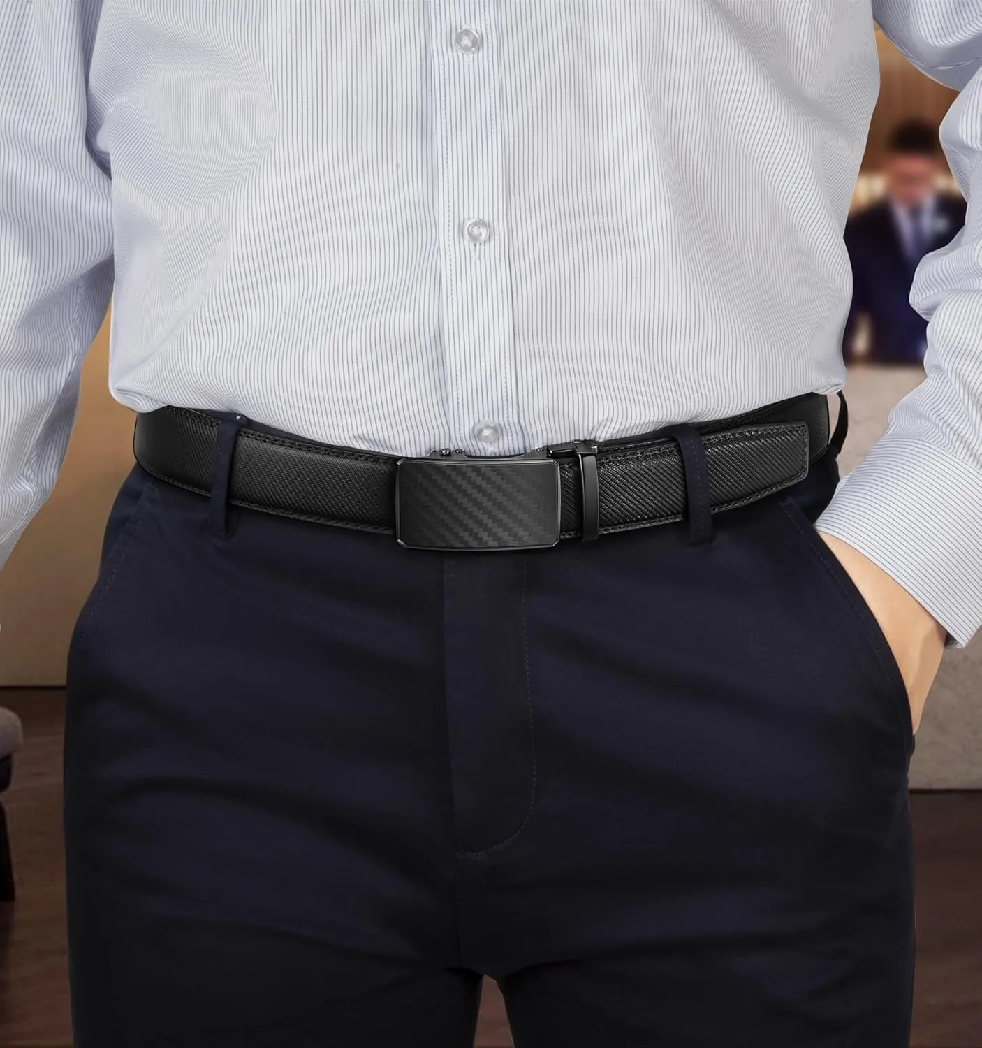 KEMISANT Men Belt Ratchet Click Belt Genuine Leather Adjustable For Men Golf Dress Casual Jeans 1 3/8-Cut For Fit