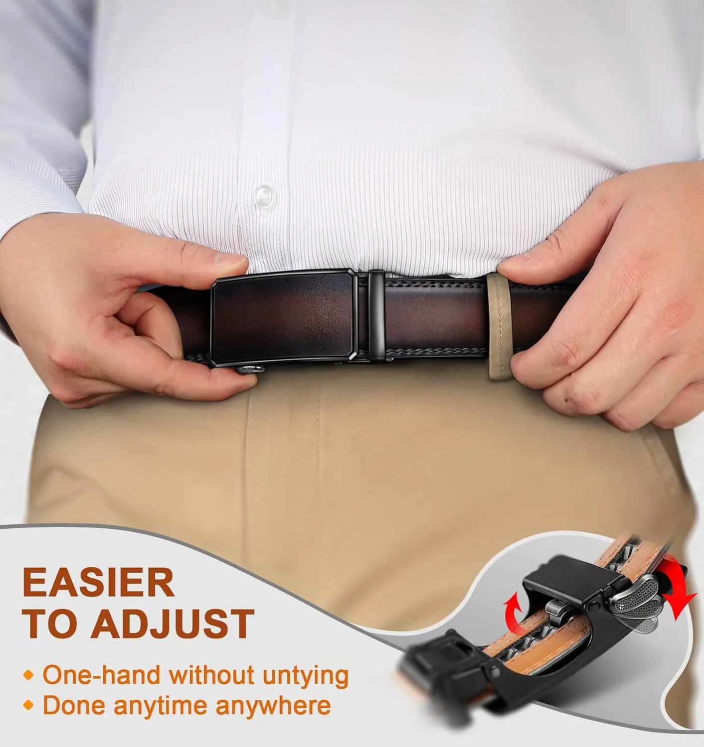 KEMISANT Men Belt Ratchet Click Belt Genuine Leather Adjustable For Men Golf Dress Casual Jeans 1 3/8-Cut For Fit
