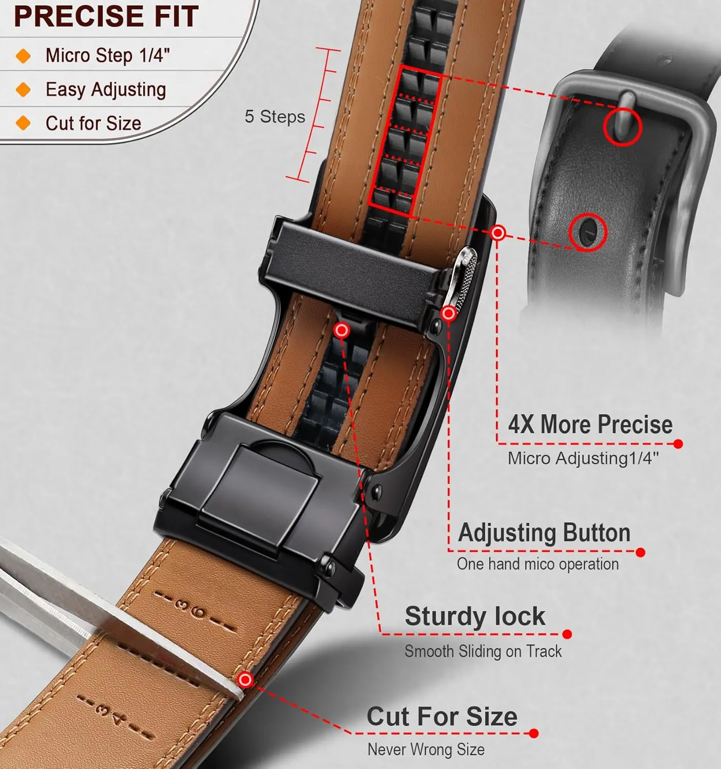 KEMISANT Men Belt Ratchet Click Belt Genuine Leather Adjustable For Men Golf Dress Casual Jeans 1 3/8-Cut For Fit