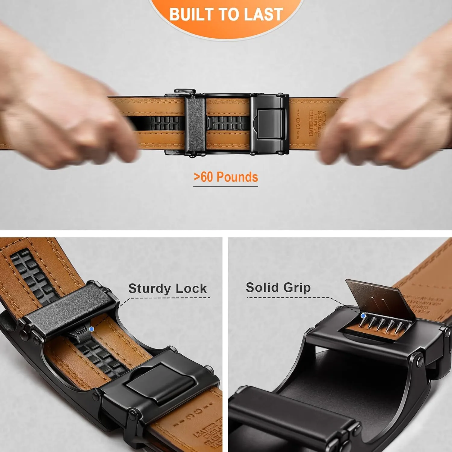 KEMISANT Men Belt Ratchet Click Belt Genuine Leather Adjustable For Men Golf Dress Casual Jeans 1 3/8-Cut For Fit
