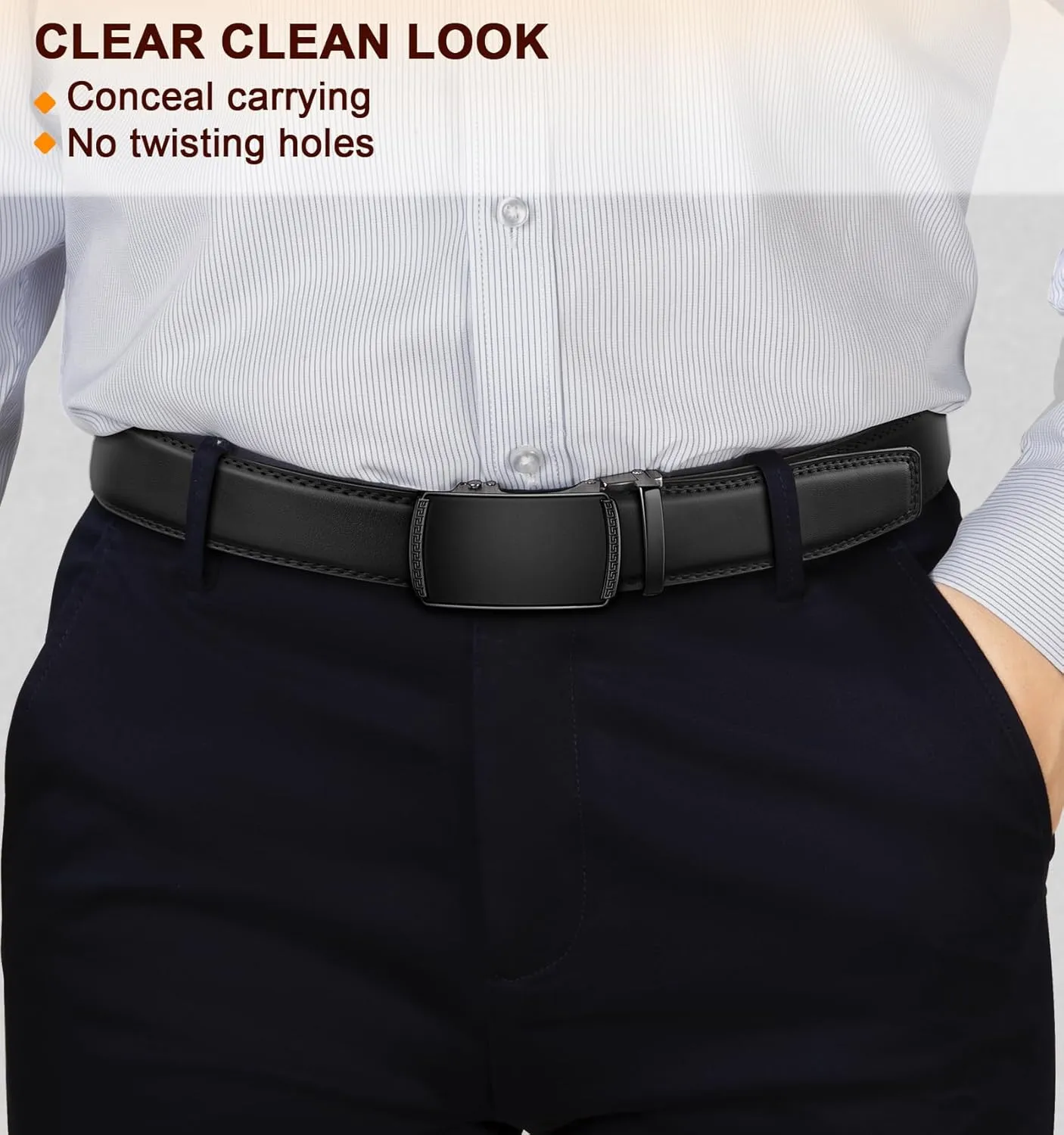 KEMISANT Men Belt Ratchet Click Belt Genuine Leather Adjustable For Men Golf Dress Casual Jeans 1 3/8-Cut For Fit